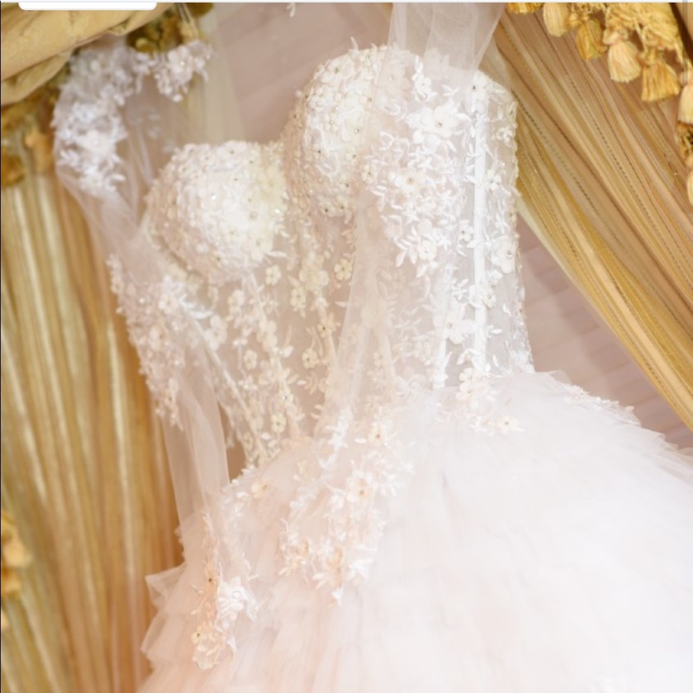 Custom made wedding Gown corset floral top with ruffle and lace princess bottom